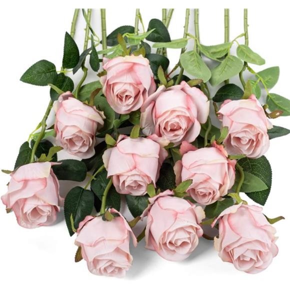 10pcs Artificial Rose Flowers Long Stem Fake Silk Roses for DIY Wedding Bouquet - Picture 1 of 6